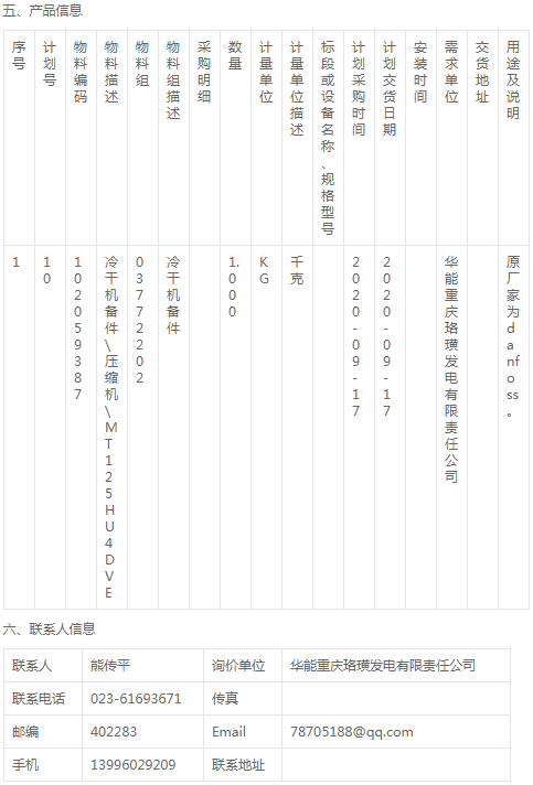 華能重慶珞璜發(fā)電公司壓縮機采購招標(biāo)