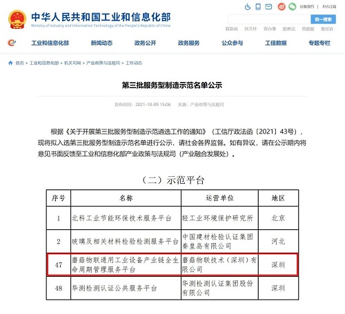 蘑菇物聯(lián)入選工信部第三批“服務(wù)型制造示范名單”！